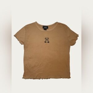 Just Polly NY Women’s Tan Crop Top Teddy Bear Short Sleeve Tee 90’s/Y2K Size Sm